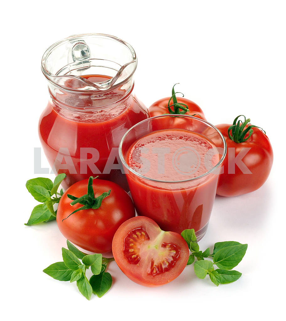 Jug, glass of tomato juice and fruit — Image 18443