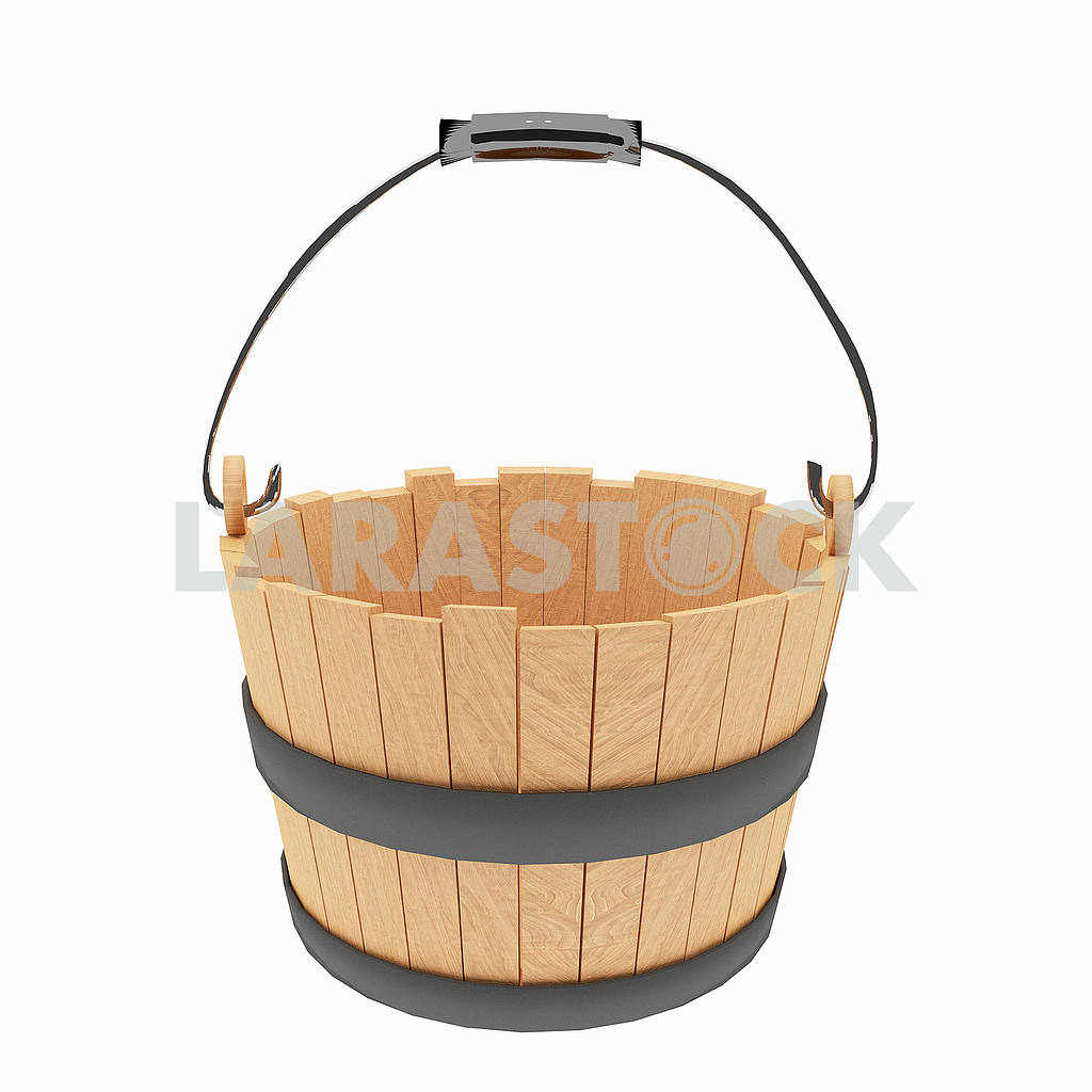 Wood bucket on isolated white in 3D illustration — Image 53514