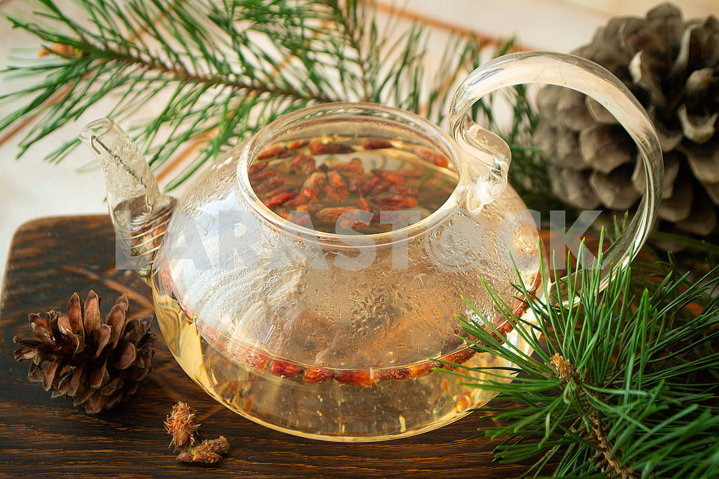 Medicinal decoction with pine buds. Herbal tea, organic food — Image 83025