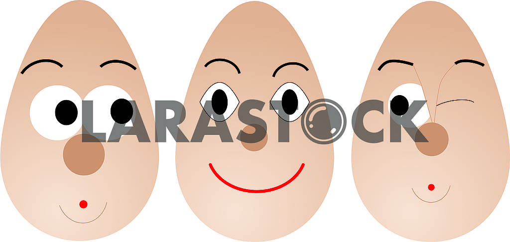 Three Easter eggs with cute cartoon faces isolated on white, set — Image 78737