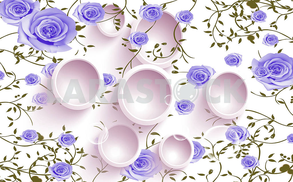 3d illustration, light background, light pink rings and blue roses — Image 81728