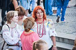 Red-haired girl in national dress.