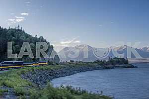 Train on the ocean shore