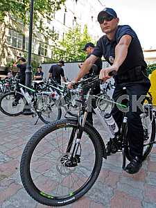Handover ceremony of bicycle patrol police in Kiev