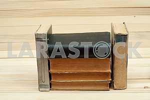 Stack of hardback books isolated on white background. Back to school. Copy space