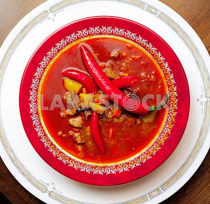 Soup a goulash from vegetables and veal
