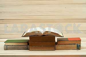 Stack of hardback books isolated on white background. Back to school. Copy space