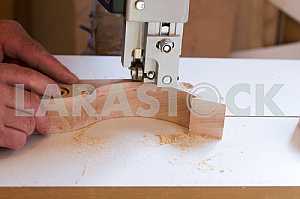 Carpenter tools on wooden table with sawdust. Circular Saw. Carpenter workplace top view