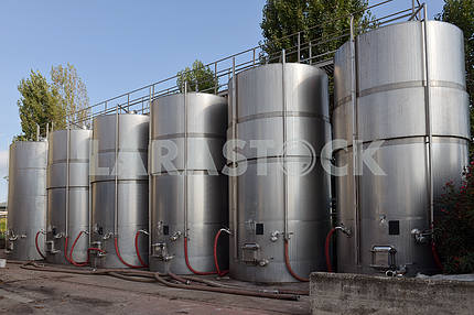 Tanks with wine at the winery