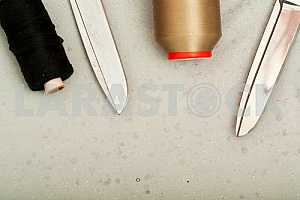 Carpenter tools on wooden table with sawdust. Circular Saw.