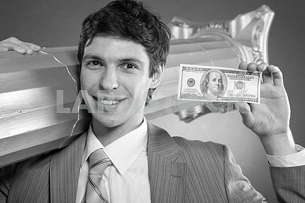 Black and White photo of Businessman with money
