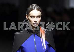 Portrait of a model during a demonstration collection of Ukrainian designer Catherine Sadouskaya