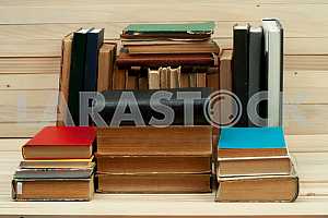 Stack of hardback books isolated on white background. Back to school. Copy space