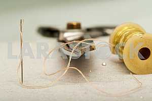 Carpenter tools on wooden table with sawdust. Circular Saw.