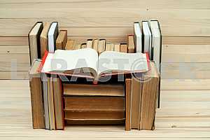Stack of hardback books isolated on white background. Back to school. Copy space
