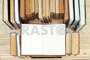Stack of hardback books isolated on white background. Back to school. Copy space