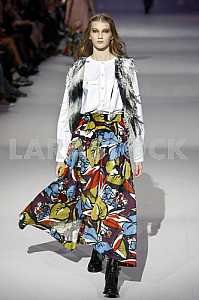 The model demonstrates outfit by Ukrainian designer Aliona Serebrova