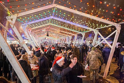 Celebrating the New Year in the center of Kiev on the night from December 31st to January 1st.