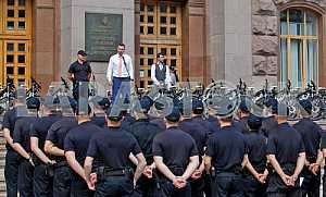 Handover ceremony of bicycle patrol police in Kiev
