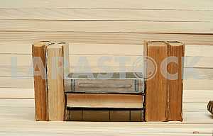 Stack of hardback books isolated on white background. Back to school. Copy space