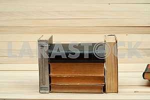 Stack of hardback books isolated on white background. Back to school. Copy space