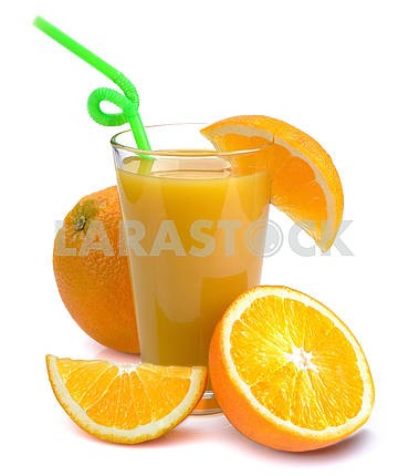 glass of fresh orange juice and fruits