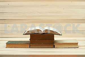 Stack of hardback books isolated on white background. Back to school. Copy space