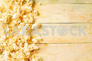 Carpenter tools on wooden table with sawdust. Circular Saw.