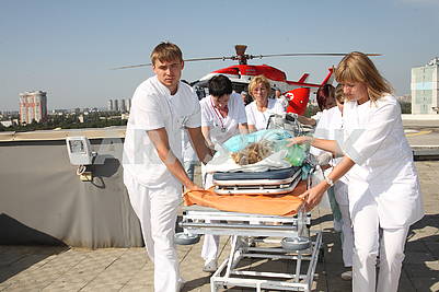 Transportation of the patient by the SSES helicopter