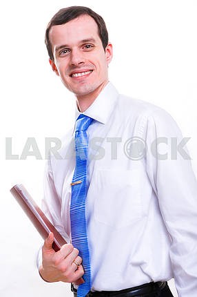 Cheerful young businessman. Isolated on white.