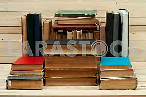 Stack of hardback books isolated on white background. Back to school. Copy space