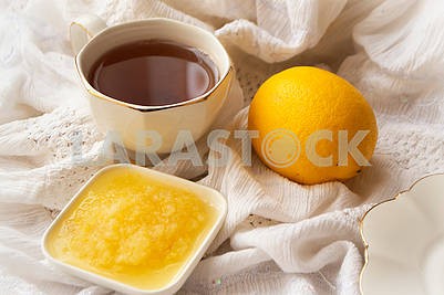 Cup of tea with lemon, vintage style