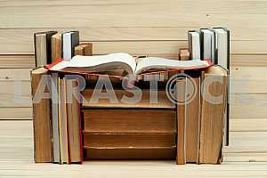 Stack of hardback books isolated on white background. Back to school. Copy space