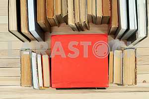 Stack of hardback books isolated on white background. Back to school. Copy space