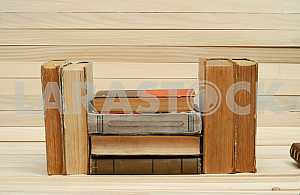 Stack of hardback books isolated on white background. Back to school. Copy space