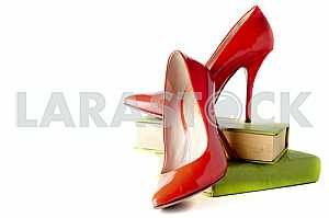 Bright, multicolored female shoes on high heels