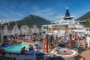 The upper deck of a cruise liner.