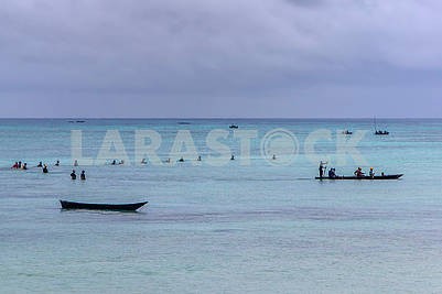 Boats of fishermen in the Indian Ocean