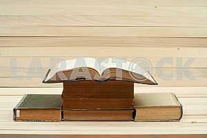 Stack of hardback books isolated on white background. Back to school. Copy space