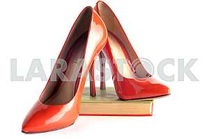 Bright, multicolored female shoes on high heels