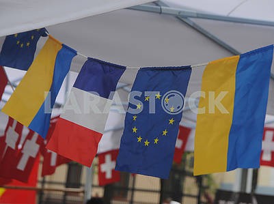 Flags of Ukraine, France and Europe
