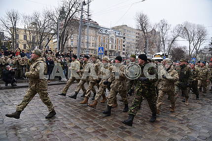 Participants in the march of defenders of the Fatherland in Lviv