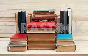 Stack of hardback books isolated on white background. Back to school. Copy space