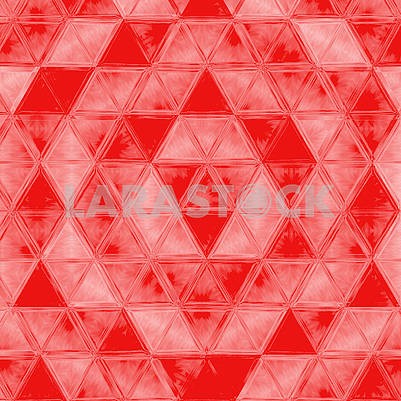 Bold plaid pattern with thin diagonal brushstrokes, thin stripes and triangles in bright coral color