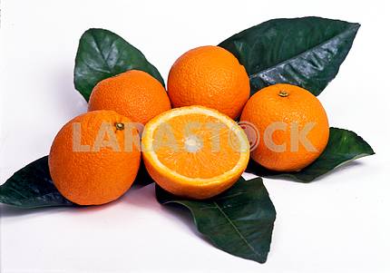 Oranges and green leaves