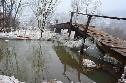 The demolished bridge in Transcarpathia