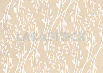 Beige abstract background, white contours of plants