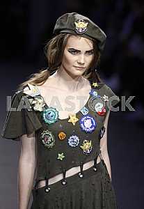 The model portrait during demonstrates outfit by Ukrainian designer Sofia Rousinovich