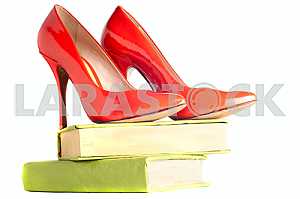 Bright, multicolored female shoes on high heels