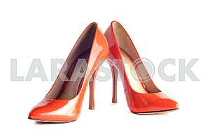 Bright, multicolored female shoes on high heels